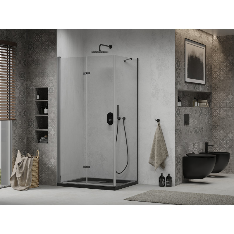 Mexen Lima folding shower cabin 80 x 100 cm, transparent, black + Flat shower tray, black - 856-080-100-70-00-4070B