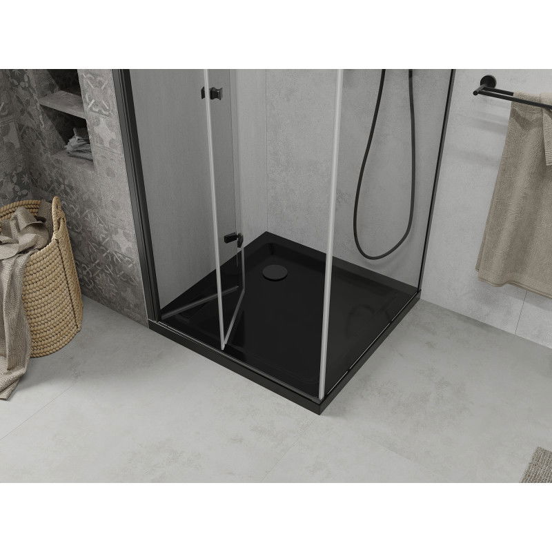 Mexen Lima foldable shower enclosure 80 x 80 cm, transparent, black + Flat tray, black - 856-080-080-70-00-4070B