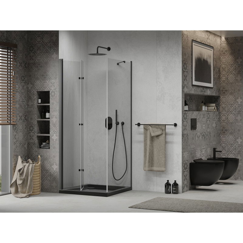 Mexen Lima foldable shower enclosure 80 x 80 cm, transparent, black + Flat tray, black - 856-080-080-70-00-4070B