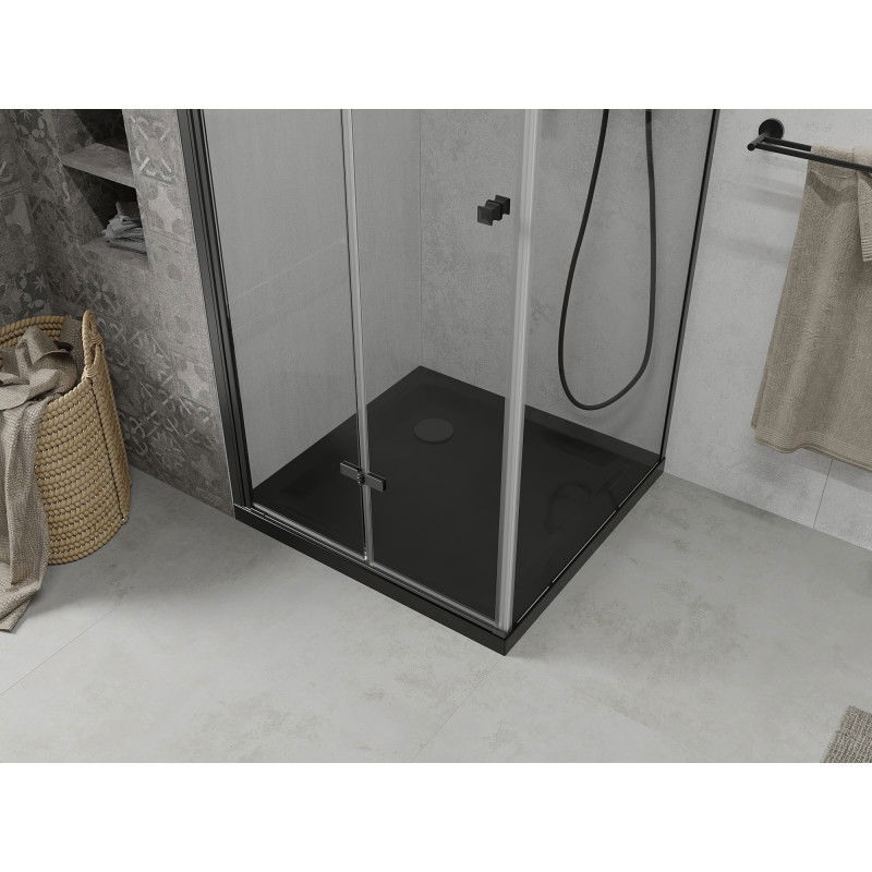 Mexen Lima foldable shower enclosure 80 x 80 cm, transparent, black + Flat tray, black - 856-080-080-70-00-4070B