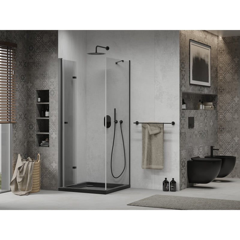 Mexen Lima folding shower cabin 80 x 80 cm, transparent, black + Flat tray, black - 856-080-080-70-00-4070B