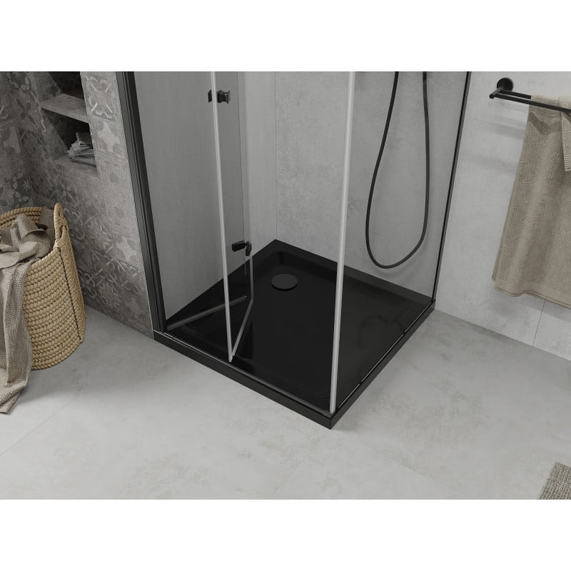 Mexen Lima folding shower cabin 90 x 90 cm, transparent, black + Flat shower tray, black - 856-090-090-70-00-4070B