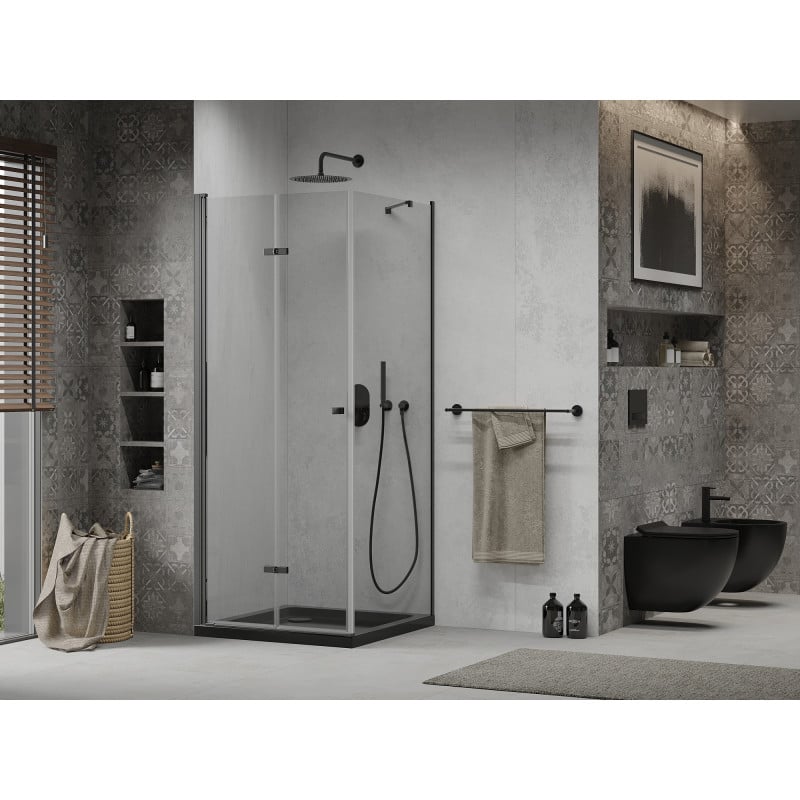 Mexen Lima folding shower cabin 90 x 90 cm, transparent, black + Flat shower tray, black - 856-090-090-70-00-4070B