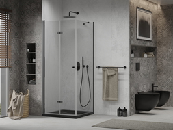 Mexen Lima folding shower cubicle 90 x 90 cm, Transparent, Black + shower tray Flat, Black - 856-090-090-70-00-4070B
