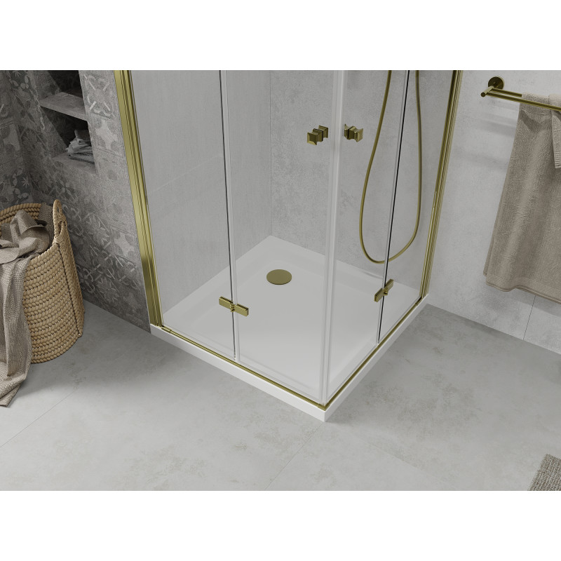 Mexen Lima Duo folding shower cabin 80 x 80 cm, transparent, gold + Flat tray - 856-080-080-50-02-4010G