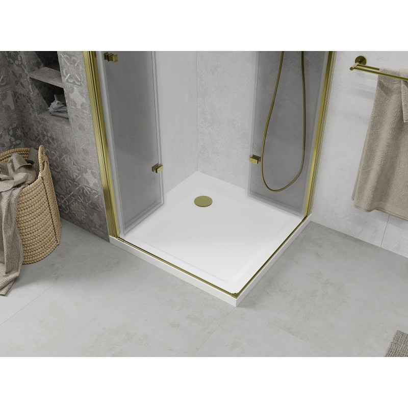 Mexen Lima Duo folding shower cabin 80 x 80 cm, transparent, gold + Flat tray - 856-080-080-50-02-4010G