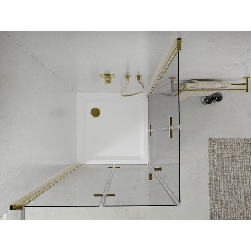 Mexen Lima Duo Folding Shower Enclosure 80 x 80 cm, Transparent, Gold + Flat Tray - 856-080-080-50-02-4010G