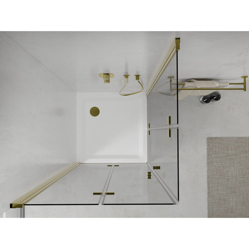 Mexen Lima Duo folding shower cabin 90 x 90 cm, transparent, gold + Flat shower tray - 856-090-090-50-02-4010G