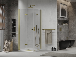 Mexen Lima Duo folding shower cubicle 90 x 90 cm, Transparent, Gold + shower tray Flat - 856-090-090-50-02-4010G