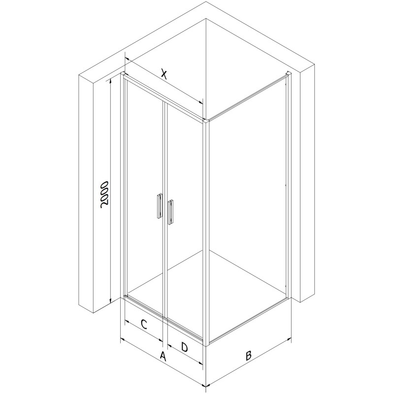 Mexen Exo-B Duo shower enclosure hinged 100 x 80 cm, transparent, chrome - 814-100-080-01-00