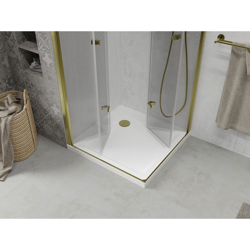Mexen Lima Duo folding shower cabin 100 x 100 cm, transparent, gold + Flat tray - 856-100-100-50-02-4010G