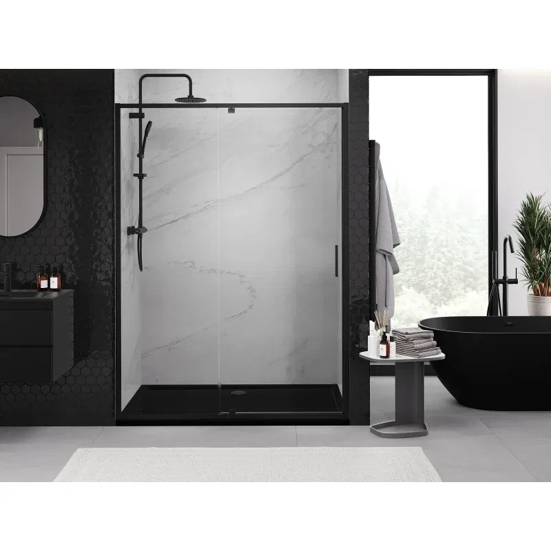 Mexen Exo hinged shower door 155 cm, transparent, black - 819-155-000-70-00