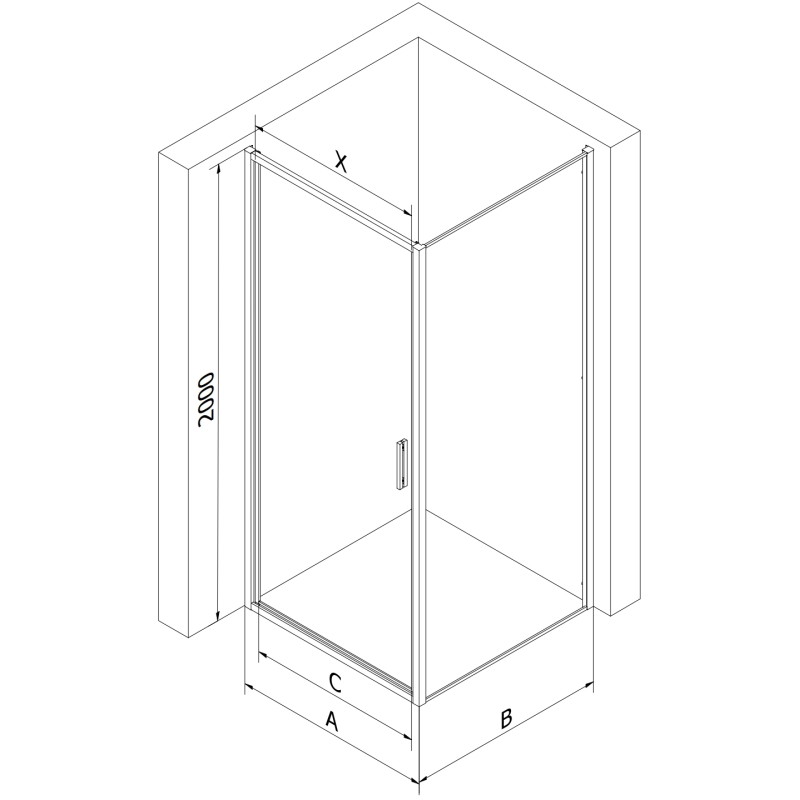 Mexen Exo-B hinged shower enclosure 70 x 70 cm, transparent, chrome - 817-070-070-01-00