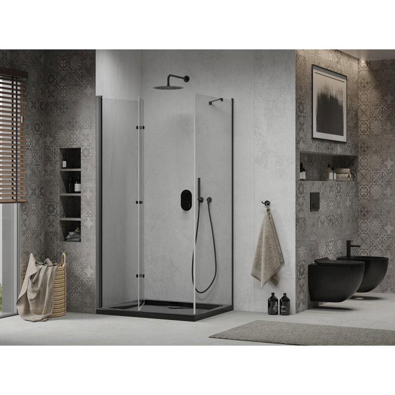 Mexen Lima folding shower enclosure 90 x 100 cm, transparent, black + Flat tray, black - 856-090-100-70-00-4070B