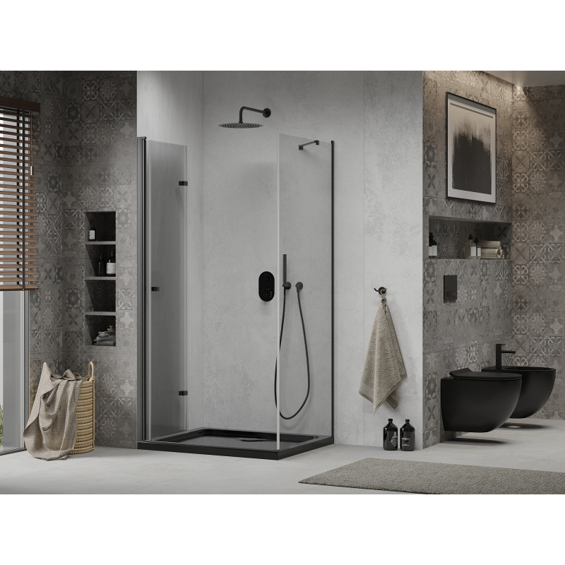 Mexen Lima folding shower cabin 90 x 100 cm, transparent, black + Flat shower tray, black - 856-090-100-70-00-4070B