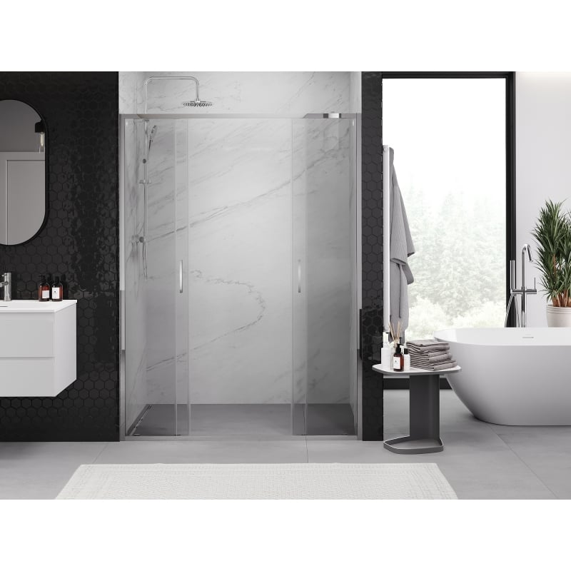 Mexen Exo double sliding shower door 160 cm, transparent, chrome - 8152-160-000-01-00