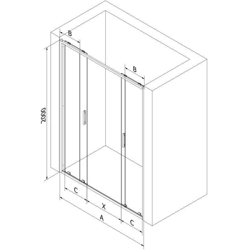 Mexen Exo-S Duo double sliding shower doors 200 cm, transparent, chrome - 8152-200-000-01-00
