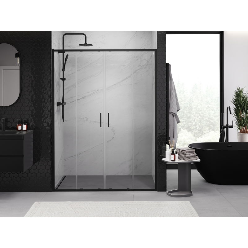 Mexen Exo double sliding shower door 160 cm, transparent, black - 8152-160-000-70-00