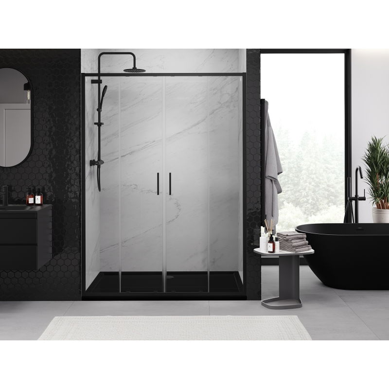 Mexen Exo double sliding shower door 160 cm, transparent, black - 8152-160-000-70-00