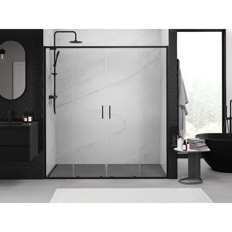 Mexen Exo double sliding shower door 180 cm, transparent, black - 8152-180-000-70-00