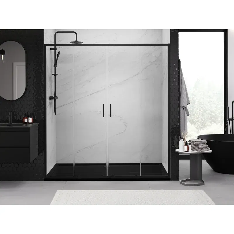 Mexen Exo double sliding shower door 180 cm, transparent, black - 8152-180-000-70-00