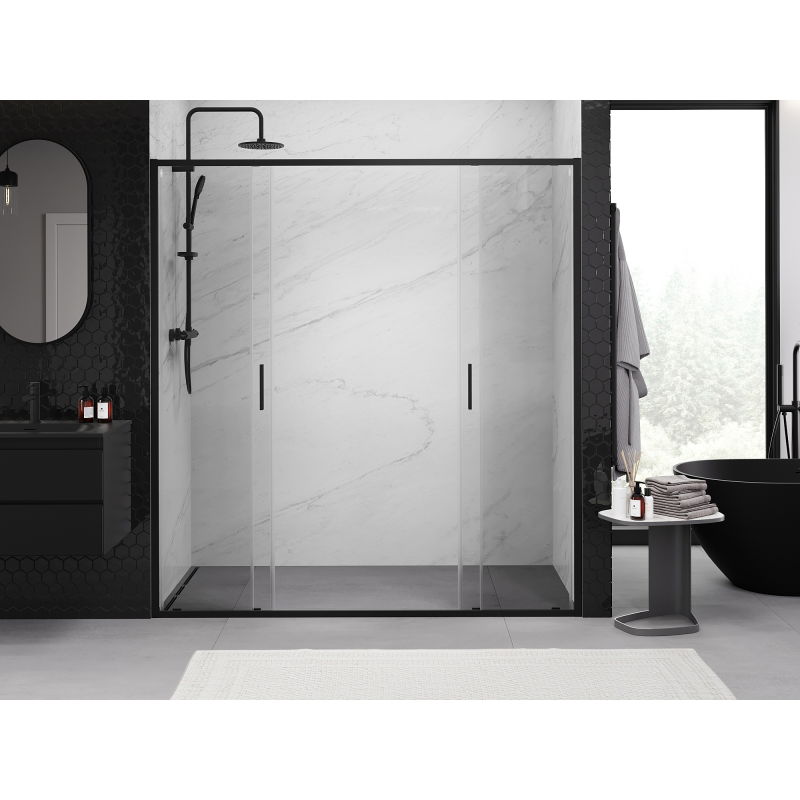 Mexen Exo double sliding shower door 180 cm, transparent, black - 8152-180-000-70-00