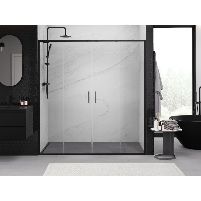 Mexen Exo double sliding shower doors 190 cm, transparent, black - 8152-190-000-70-00