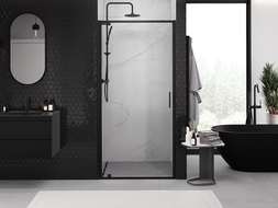 Mexen Exo 70 cm pivot shower door, transparent, black - 8181-070-000-70-00