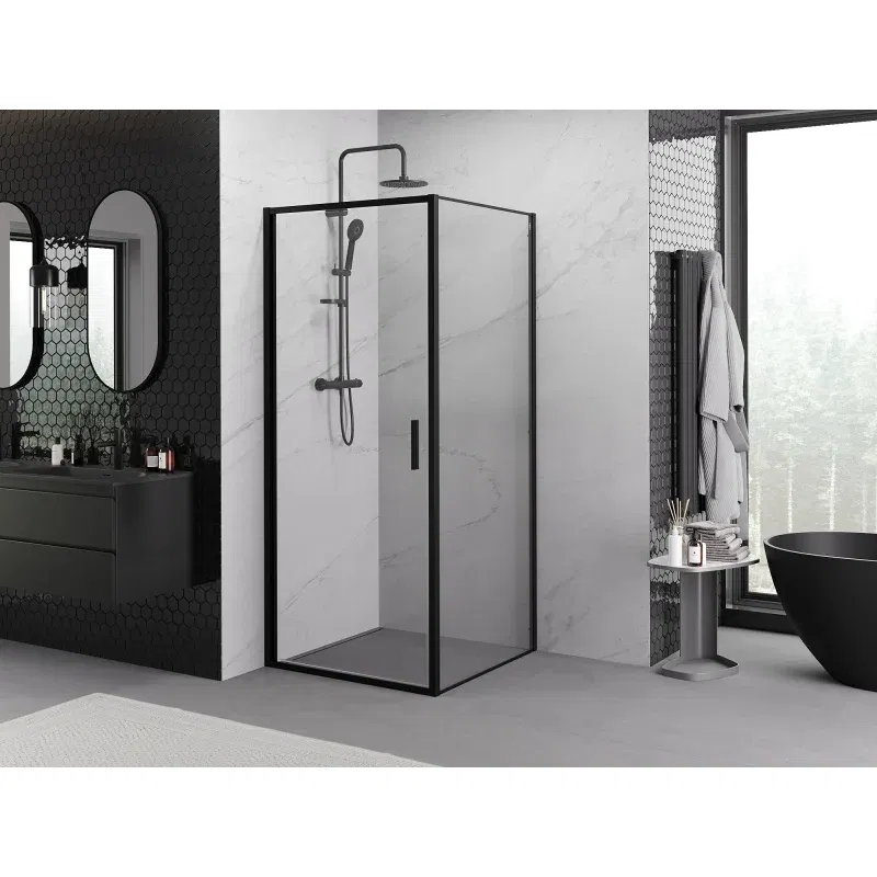 Mexen Exo Hinged Shower Enclosure 100 x 100 cm, Transparent, Black - 817-100-100-70-00