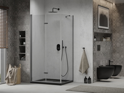 Mexen Lima folding shower cubicle 100 x 80 cm, Transparent, Black + shower tray Flat, Black - 856-100-080-70-00-4070B
