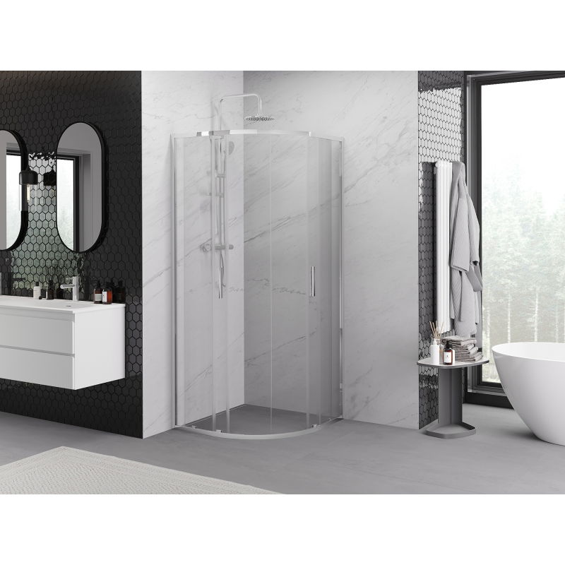 Mexen Exo Semi-Circular Sliding Shower Enclosure 90 x 90 cm, Transparent, Chrome - 8132-090-090-01-00