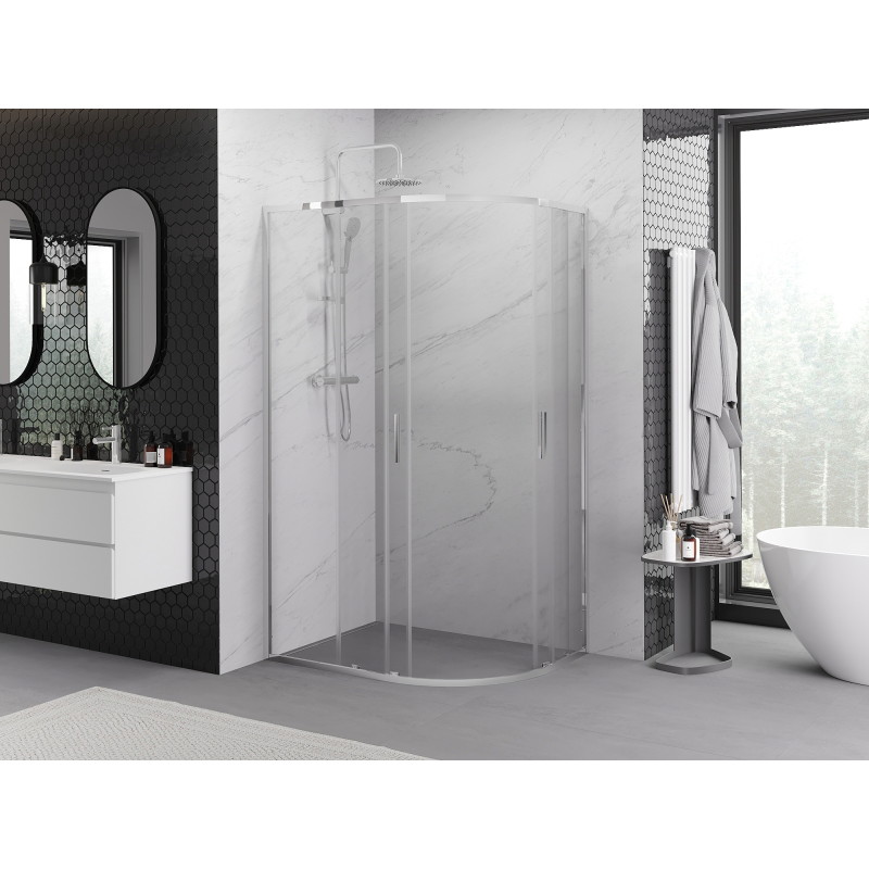 Mexen Exo-S Duo semi-circular asymmetric sliding shower enclosure 100 x 80 cm, transparent, chrome - 8132-100-080-01-00