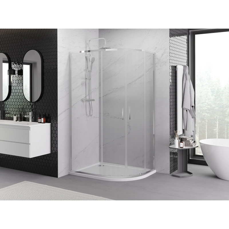 Mexen Exo-S Duo asymmetric semicircular sliding shower cabin 100 x 90 cm, transparent, chrome - 8132-100-090-01-00