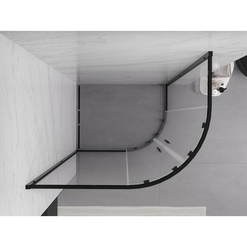 Mexen Exo-S Duo asymmetric semicircular sliding shower cabin 90 x 80 cm, transparent, black - 8132-090-080-70-00