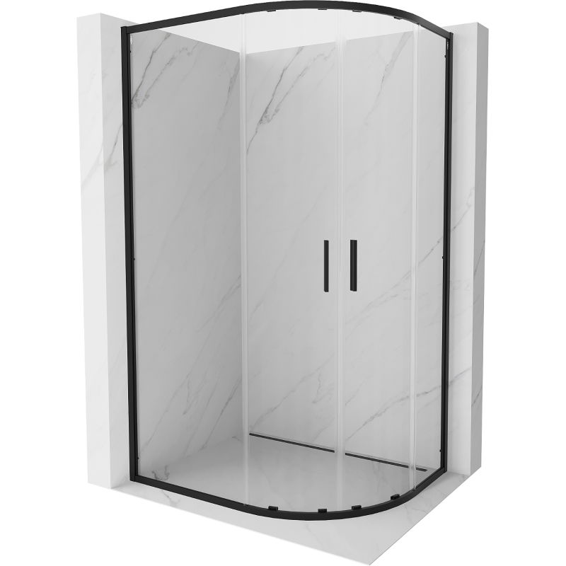 Mexen Exo asymmetric semi-circular sliding shower cabin 100 x 80 cm, transparent, black - 8132-100-080-70-00