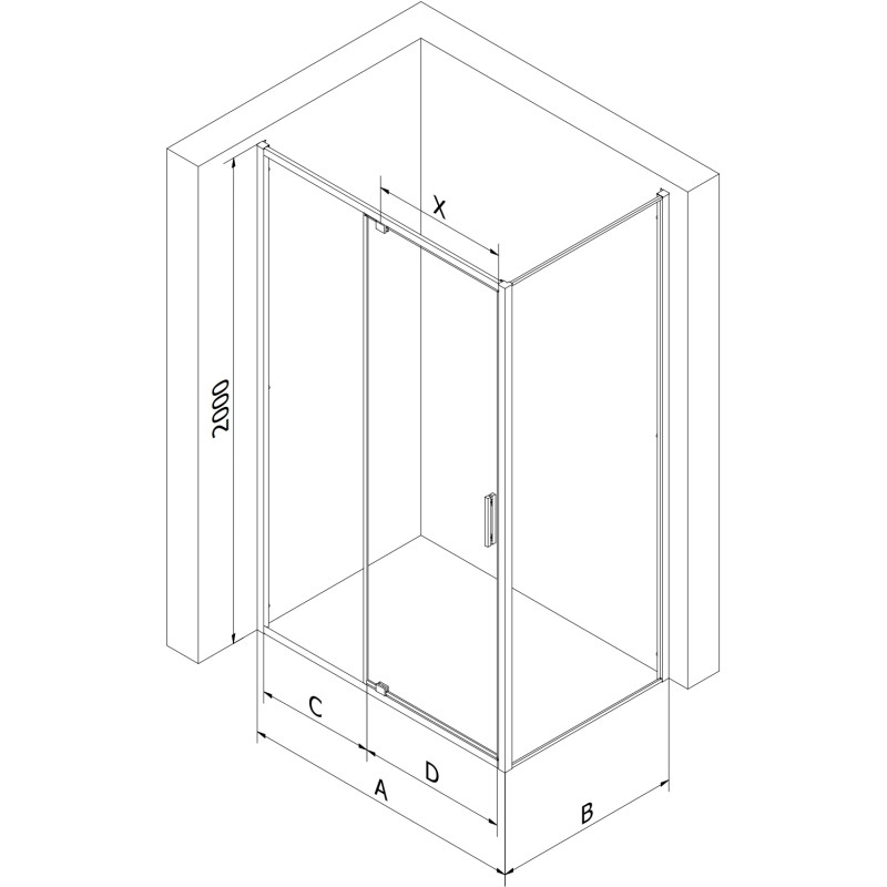 Mexen Exo-R hinged shower enclosure 150 x 75 cm, transparent, chrome - 819-150-075-01-00