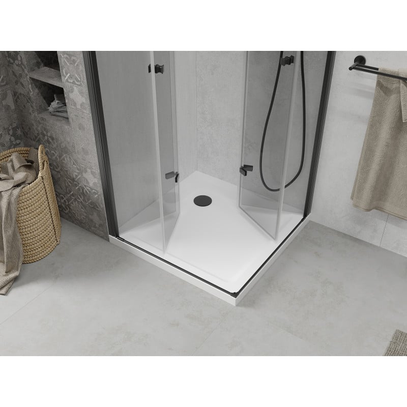 Mexen Lima Duo foldable shower cabin 90 x 90 cm, transparent, black + Flat tray - 856-090-090-70-02-4010B