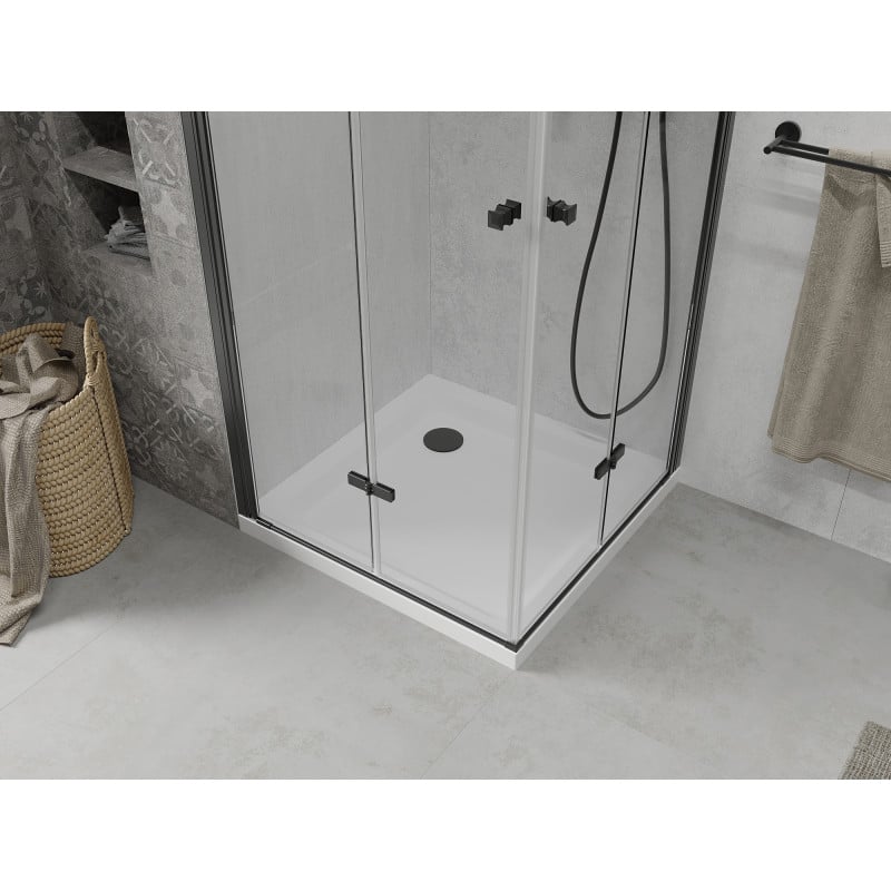 Mexen Lima Duo foldable shower cabin 90 x 90 cm, transparent, black + Flat tray - 856-090-090-70-02-4010B