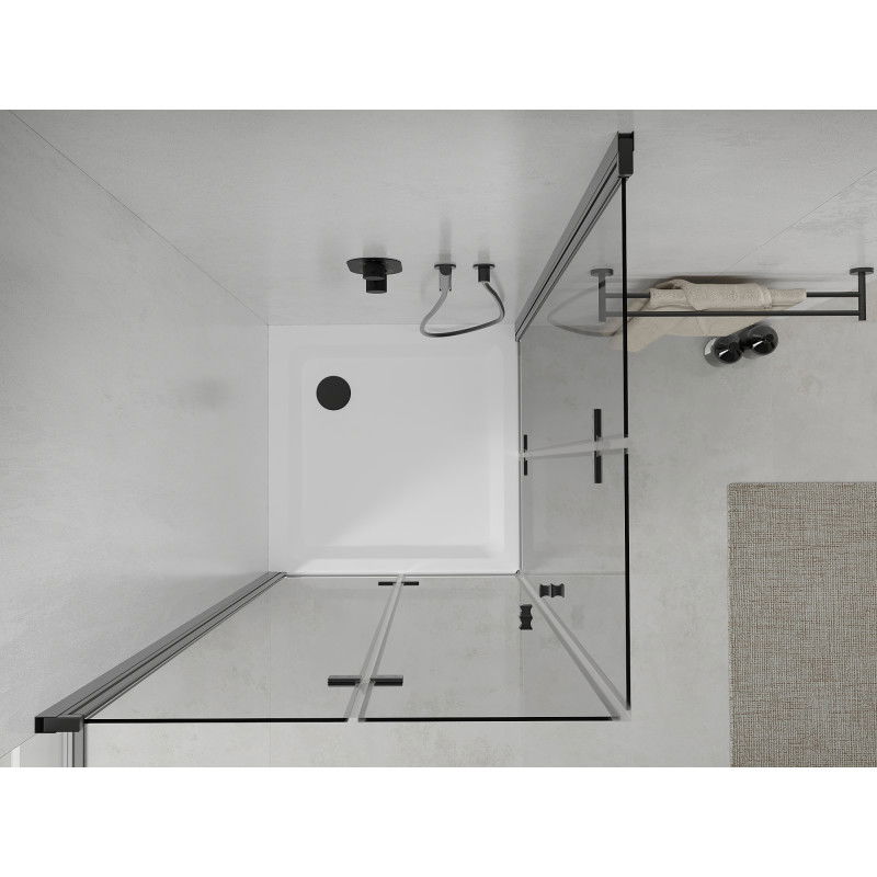 Mexen Lima Duo Folding Shower Enclosure 100 x 100 cm, Transparent, Black + Flat Shower Tray - 856-100-100-70-02-4010B