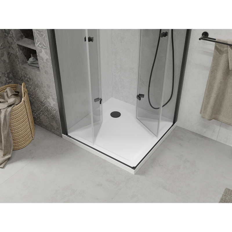 Mexen Lima Duo Foldable Shower Cabin 100 x 100 cm, Transparent, Black + Flat Shower Tray - 856-100-100-70-02-4010B