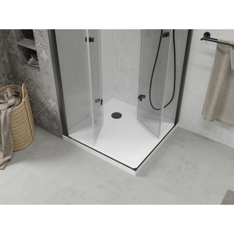 Mexen Lima Duo Folding Shower Enclosure 100 x 100 cm, Transparent, Black + Flat Shower Tray - 856-100-100-70-02-4010B