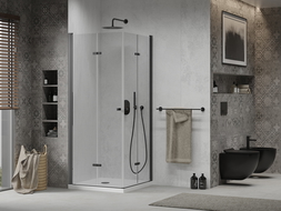 Mexen Lima Duo folding shower cubicle 100 x 100 cm, Transparent, Black + shower tray Flat - 856-100-100-70-02-4010B