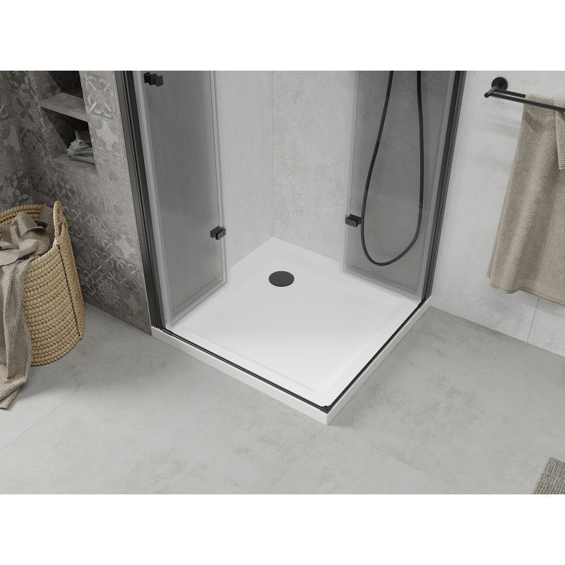 Mexen Lima Duo Folding Shower Enclosure 100 x 100 cm, Transparent, Black + Flat Shower Tray - 856-100-100-70-02-4010B