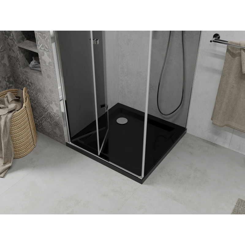 Mexen Lima folding shower cabin 80 x 80 cm, graphite, chrome + Flat shower tray, black - 856-080-080-01-40-4070