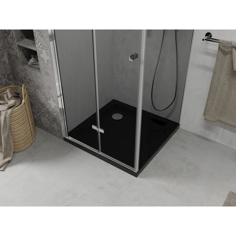 Mexen Lima folding shower cabin 80 x 80 cm, graphite, chrome + Flat shower tray, black - 856-080-080-01-40-4070