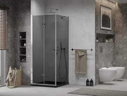 Mexen Lima folding shower cabin 80 x 80 cm, graphite, chrome + Flat shower tray, black - 856-080-080-01-40-4070
