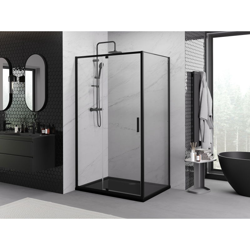 Mexen Exo Hinged Shower Enclosure 100 x 75 cm, Transparent, Black - 819-100-075-70-00