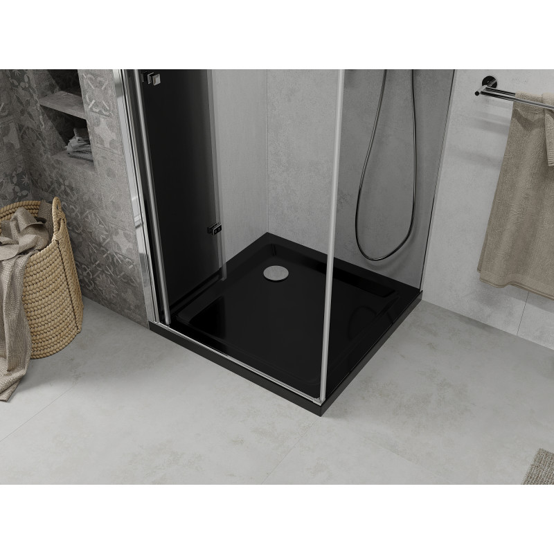 Mexen Lima folding shower cabin 80 x 80 cm, graphite, chrome + Flat shower tray, black - 856-080-080-01-40-4070