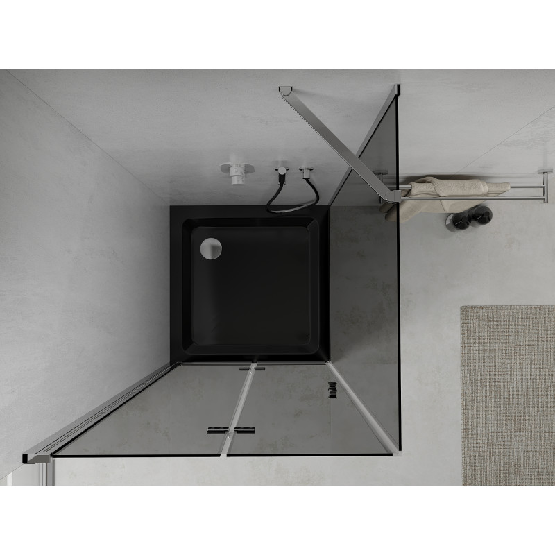 Mexen Lima folding shower cabin 80 x 80 cm, graphite, chrome + Flat shower tray, black - 856-080-080-01-40-4070