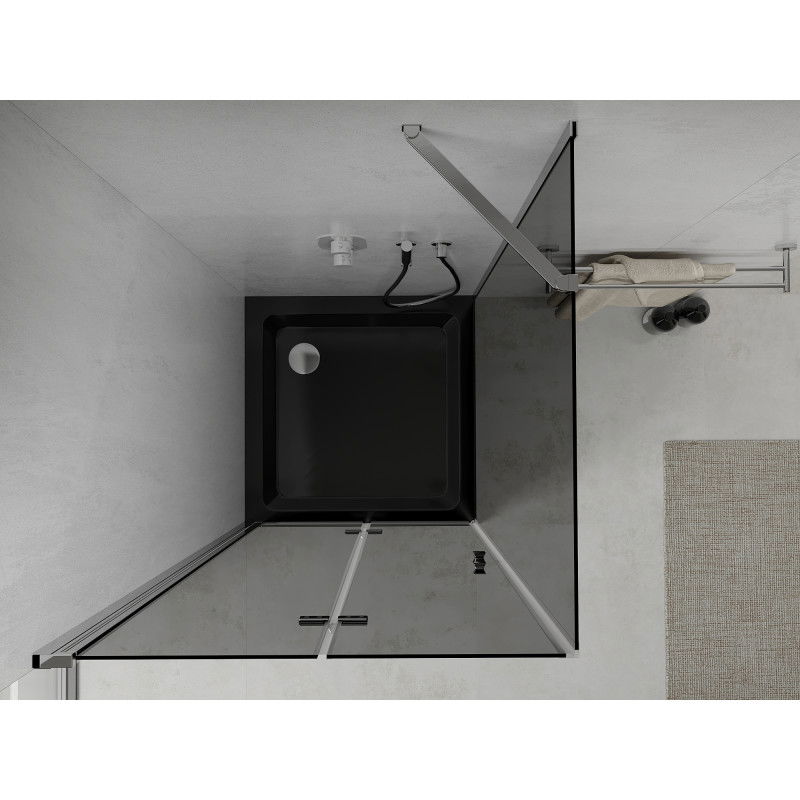 Mexen Lima folding shower enclosure 80 x 80 cm, graphite, chrome + Flat tray, black - 856-080-080-01-40-4070